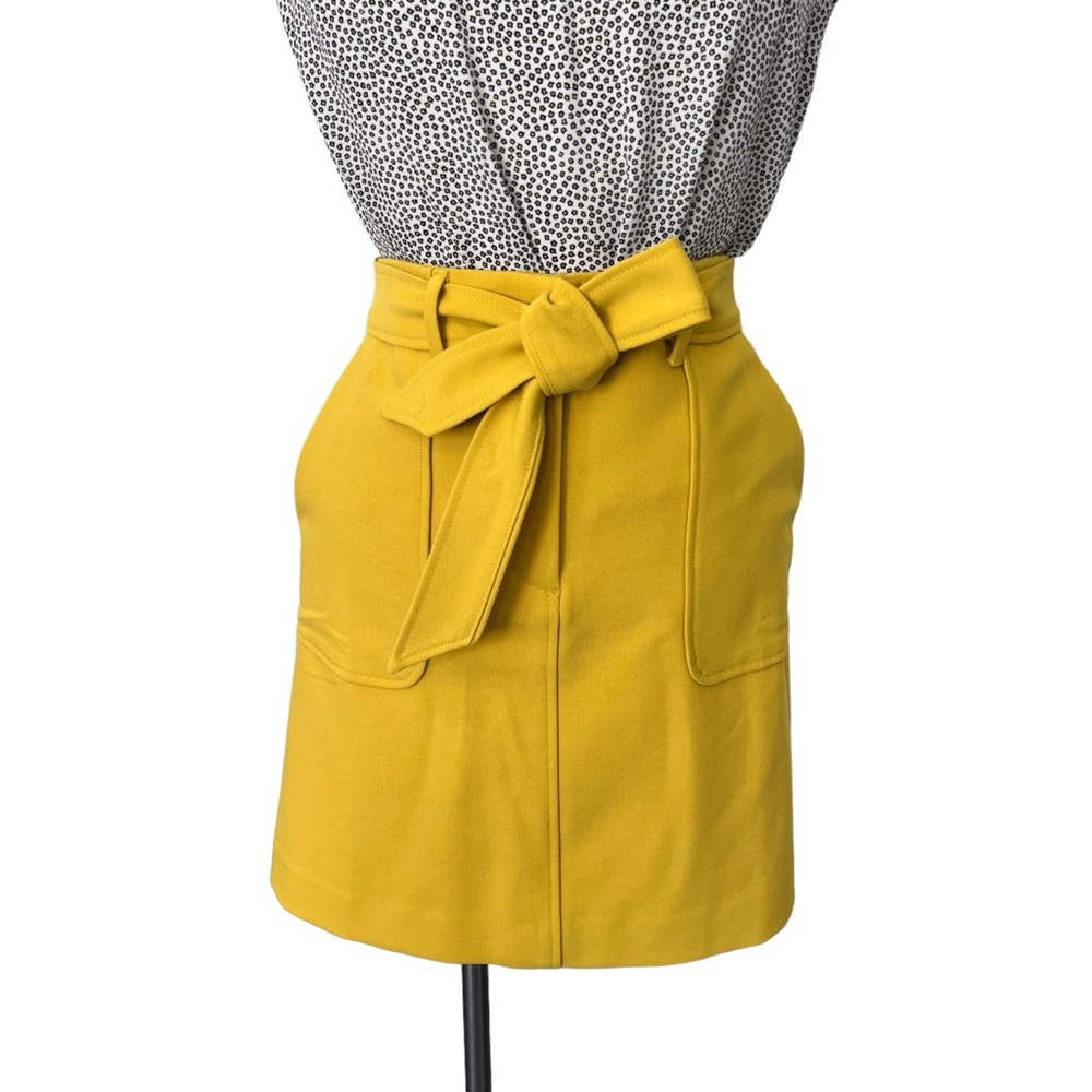 LOFT Textures Belted Lined Skirt Mustard Yellow Pockets Sz 2 - Picture 9 of 16